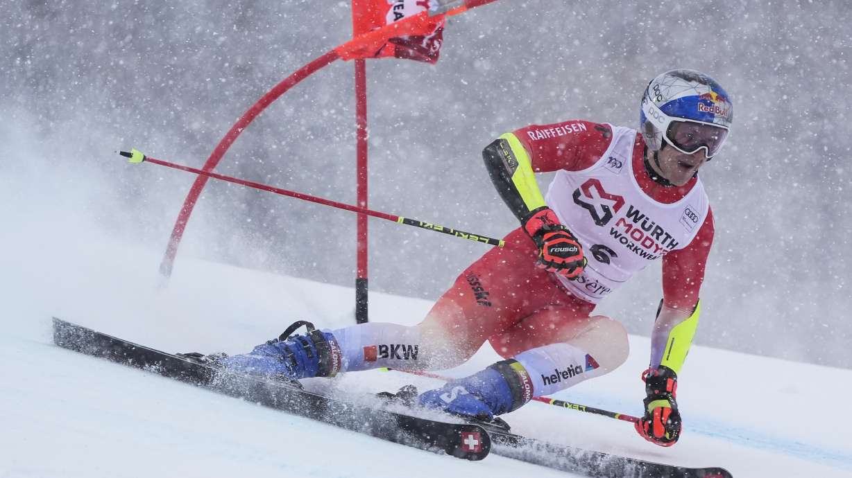 Olympic ski champ Odermatt wins weather-affected GS, ties US racer Ligety for 24 career wins
